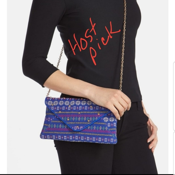 pretty ships Handbags - PRETTY SHIPS blue tulum clutch crossbody fabric metal gold chain